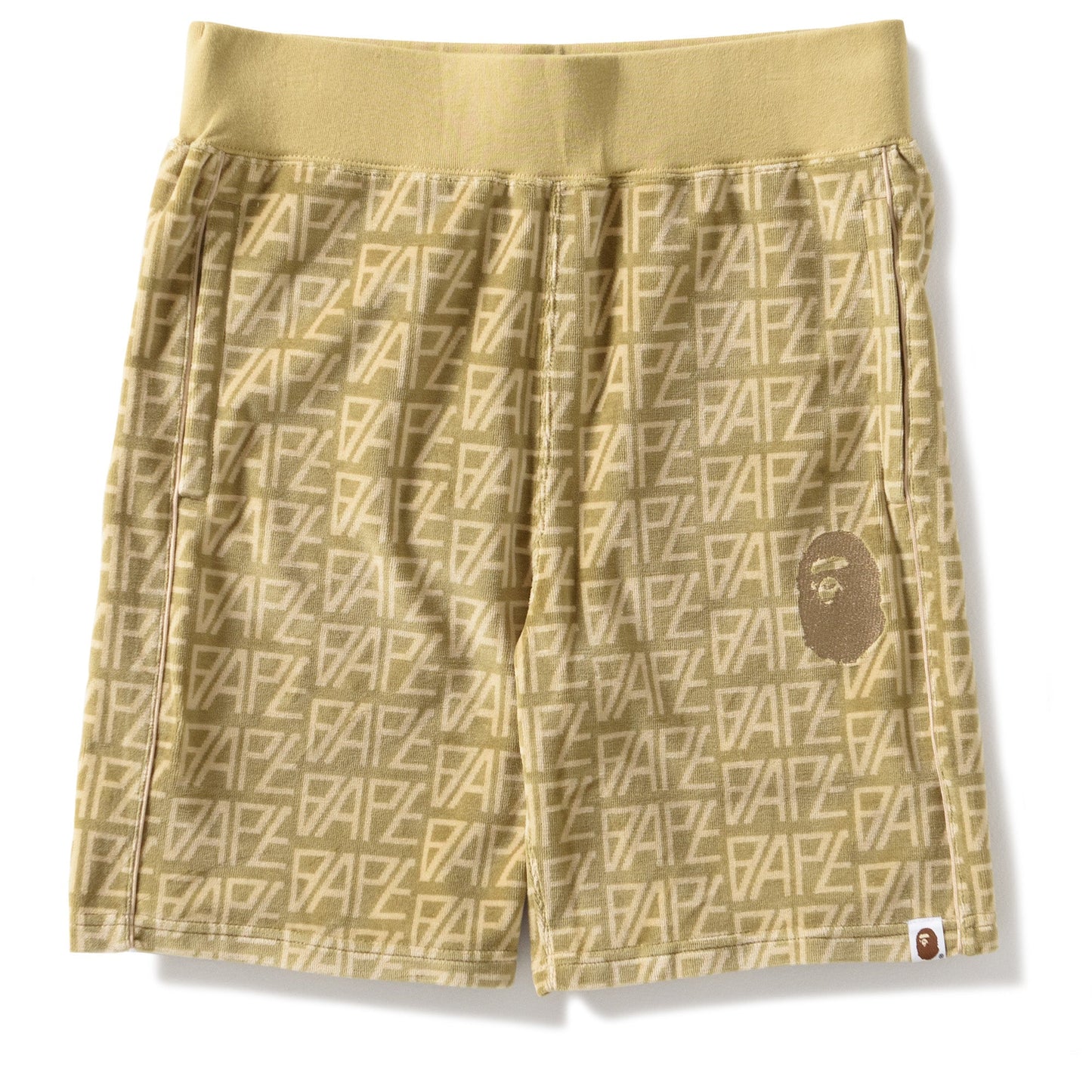 A Bathing Ape Logo Monogram Velour Shorts - Beige