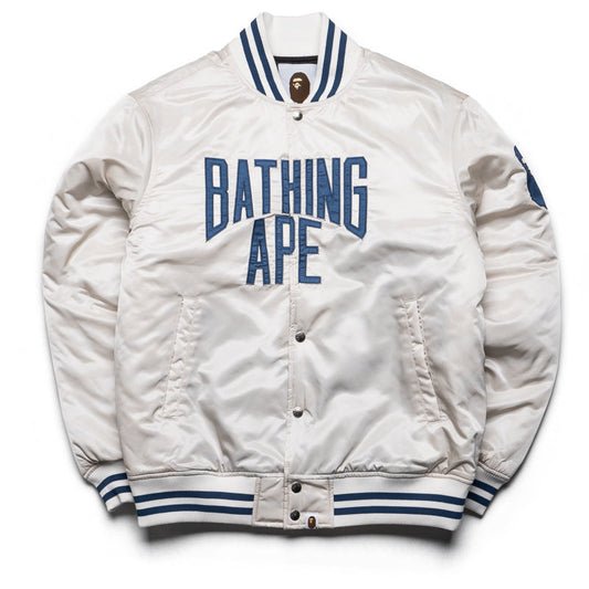 A Bathing Ape Solid Camo NYC Logo Varsity Jacket - Ivory