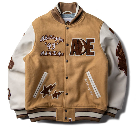 A Bathing Ape Motif Varsity Jacket - Beige