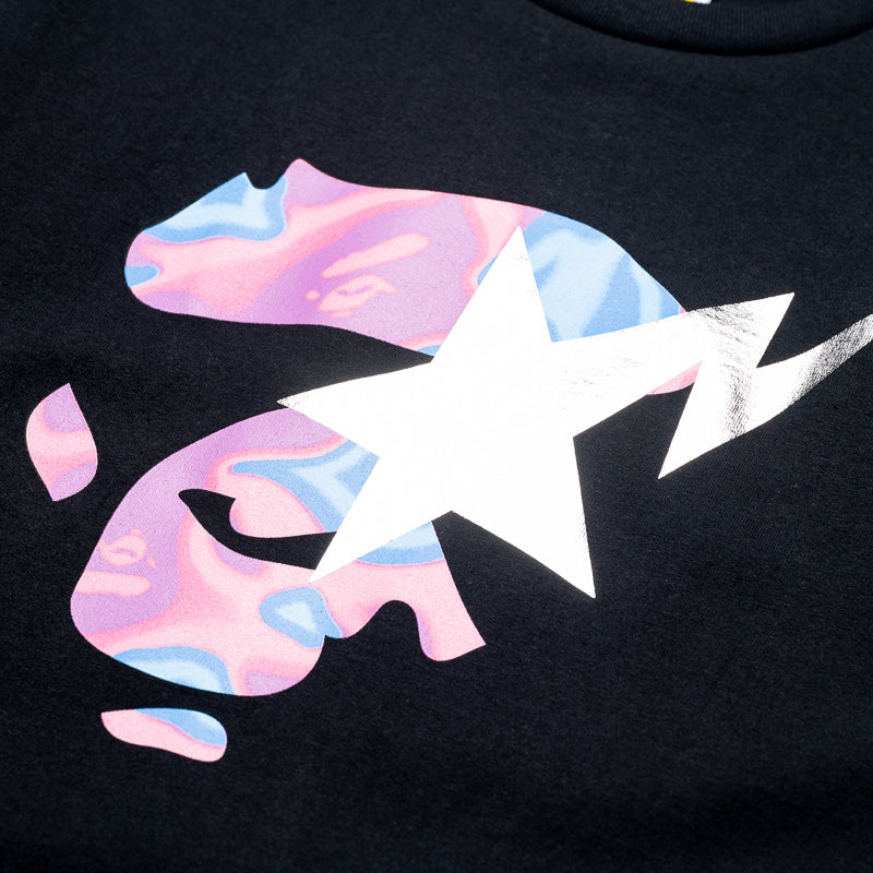 A Bathing Ape Liquid Camo Ape Face Sta Tee - Black/Pink