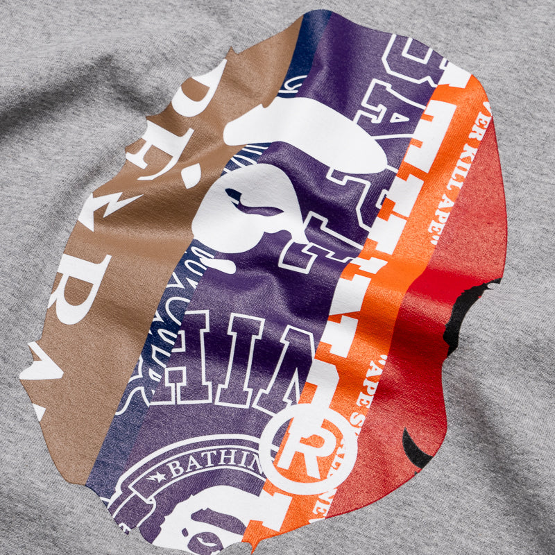 A Bathing Ape Fans Scarf Pattern Ape Head Tee - Grey